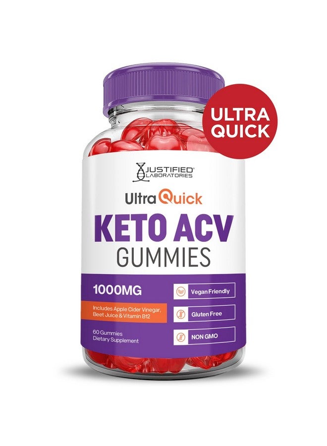 Justified Laboratories Ultra Quick Keto ACV Gummies Advanced Formula 1000MG Ultraquick Keto Gummies Apple Cider Vinegar Formulated with Pomegranate Beet Juice Powder B12 Vegan Non GMO 60 Gummys  - Image 3