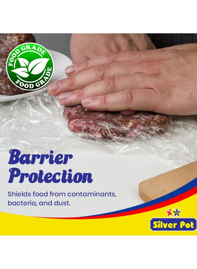 Silver Pot فيلم تغليف بولي إيثيلين متميز - عبوة مزدوجة - 30 سم × 100 سم - لفة تغليف متينة، من الدرجة الغذائية للحفاظ على النضارة والتخزين والتغليف - Image 4