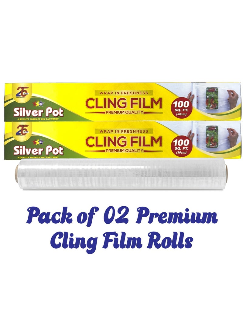 Silver Pot فيلم تغليف بولي إيثيلين متميز - عبوة مزدوجة - 30 سم × 100 سم - لفة تغليف متينة، من الدرجة الغذائية للحفاظ على النضارة والتخزين والتغليف - Image 2