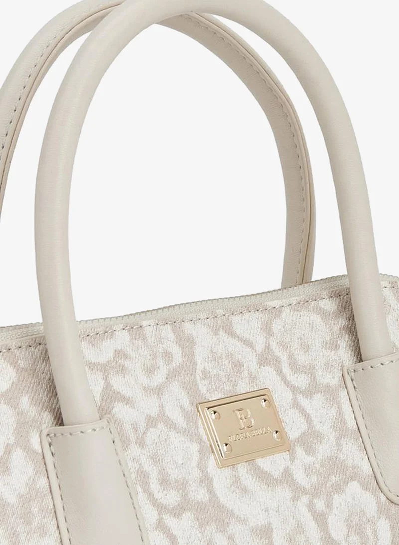 Flora Bella By Shoexpress CREAM Flora Bella Floral Print Handbag With Double Handles And Detachable Shoulder Strap for Women | Best Price UAE