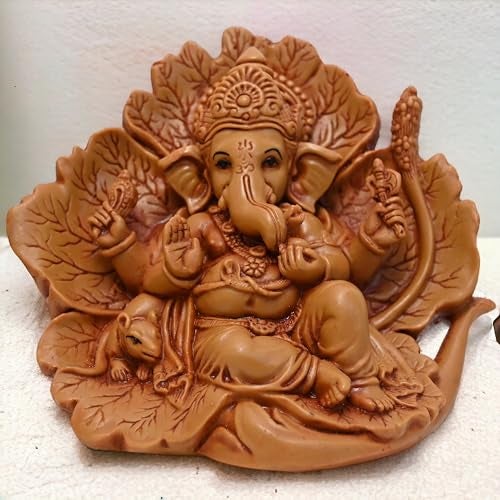 KariGhar® Ganesh Ganpati Bappa Shoeflower Idol for Car Dashboard | Living Room | Drawing Room | House Warming | Puja Ghar | Decoration & Gifting 8 x 14 x 11 cm - Image 1