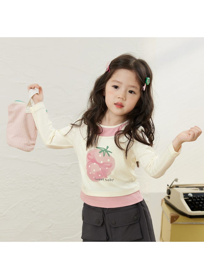 Luson Xiao O Bao Okids Children's Clothing Fake Two-piece Long Sleeve T-shirt Autumn New Stylish Top - Image 3