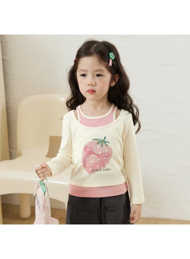 Luson Xiao O Bao Okids Children's Clothing Fake Two-piece Long Sleeve T-shirt Autumn New Stylish Top - Image 1