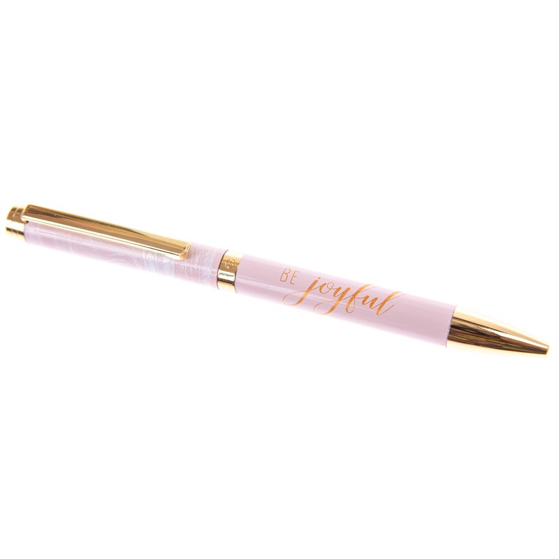 Graphique Fashion Pen, 5.5" Refillable Black Ink Ballpoint Pink w/Be Joyful Quote & Matching Gift Box, Makes a Beautiful, Unique Gift - Image 1