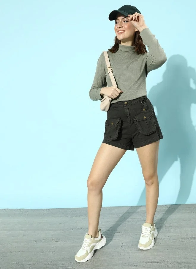 STREET 9 Beautiful Grey Solid Knitted Top for Women