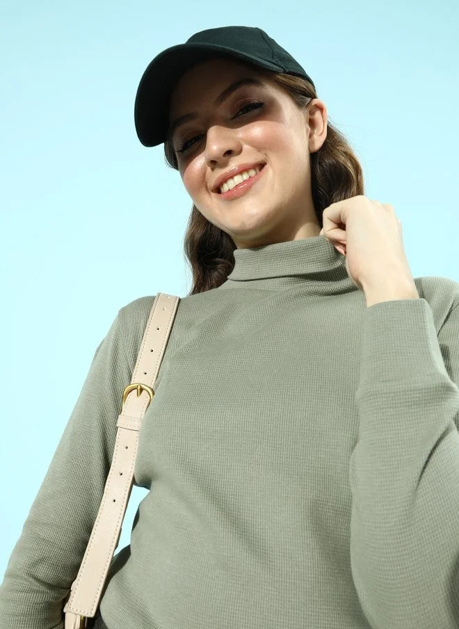 STREET 9 Beautiful Grey Solid Knitted Top for Women