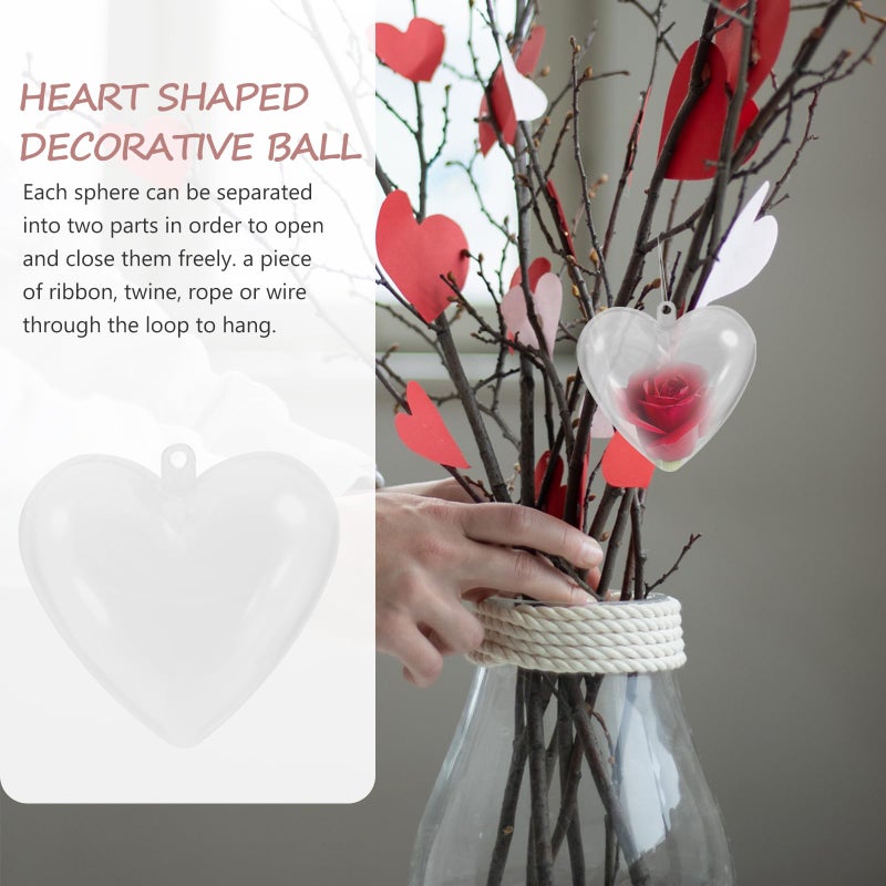 Amosfun 10Pcs Hearts Shape Ornaments 6cm Clear Plastic Heart Box Fillable Balls for DIY Crafts Wedding Party Special Night Decorations - Image 4