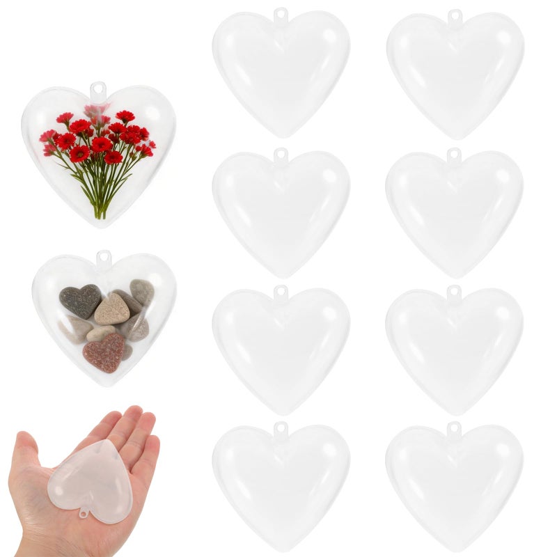Amosfun 10Pcs Hearts Shape Ornaments 6cm Clear Plastic Heart Box Fillable Balls for DIY Crafts Wedding Party Special Night Decorations - Image 1