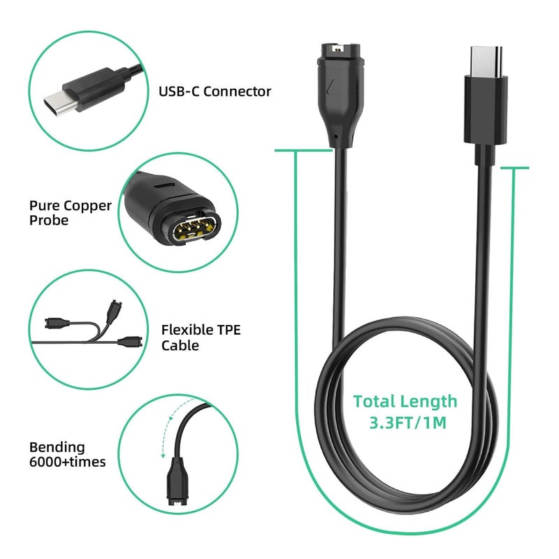 Tyenaza USB C Charging Cable for Watch Fenix 7 7S 7X 6 6S 6X 5 5S Forerunner 245 945 2 2S Vivoactive 4 4S 3 Vivosmart 5 3.3ft - Image 5