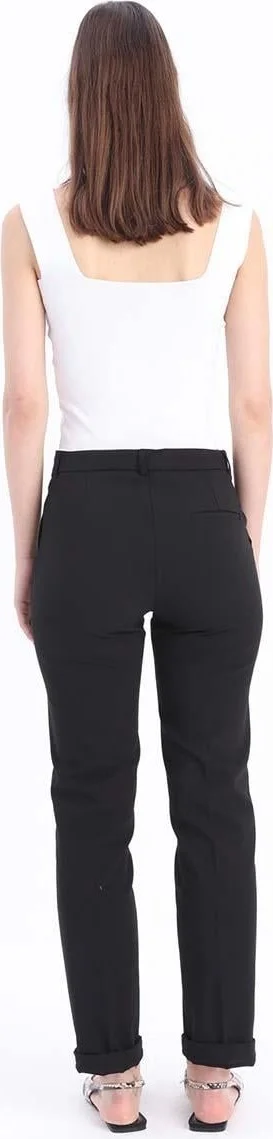 Allday Black-Cotton Double Leg Slim Fit Trousers