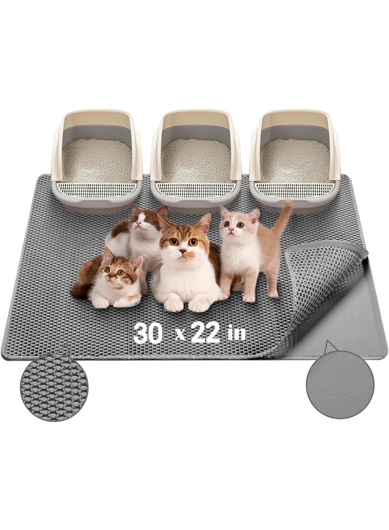 Loxira XL Cat Litter Mat - 30"x22" Extra Large, Honeycomb Double Layer Traps Litter, Washable & Urine Proof, Non-Toxic EVA for Multi-Cat Homes (Grey) - Image 1