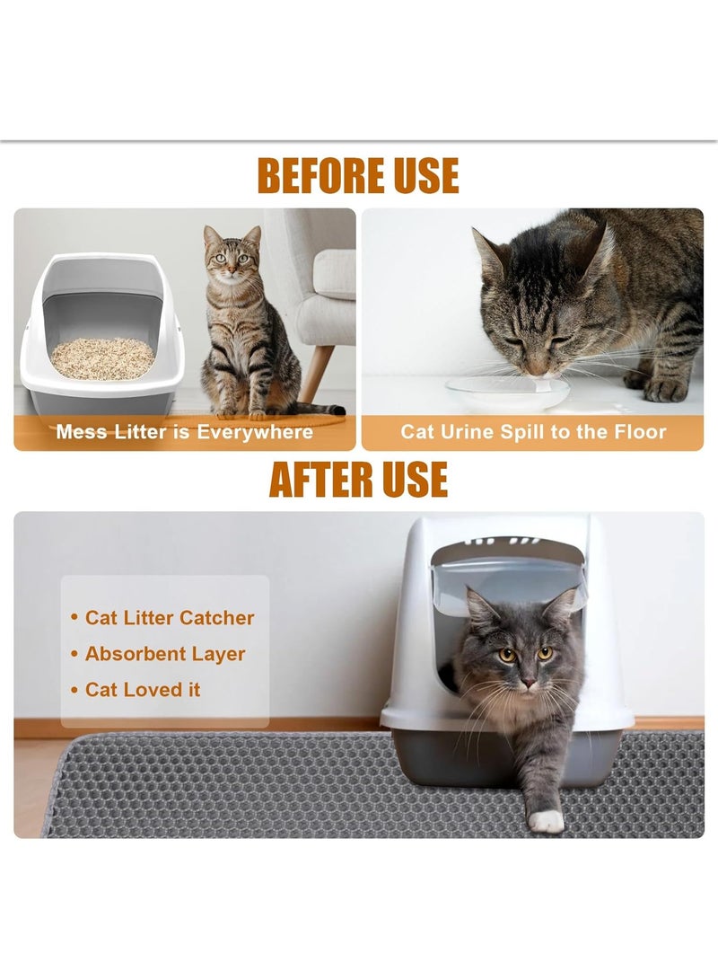 Loxira XL Cat Litter Mat - 30"x22" Extra Large, Honeycomb Double Layer Traps Litter, Washable & Urine Proof, Non-Toxic EVA for Multi-Cat Homes (Grey) - Image 3