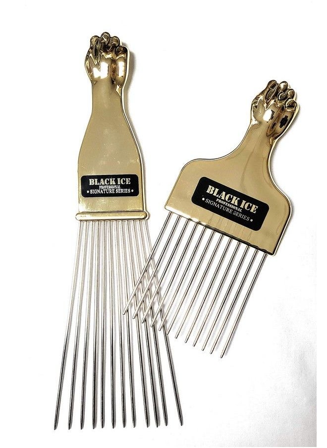 Black Ice Gold Handle Metal Pick Comb  - Image 5