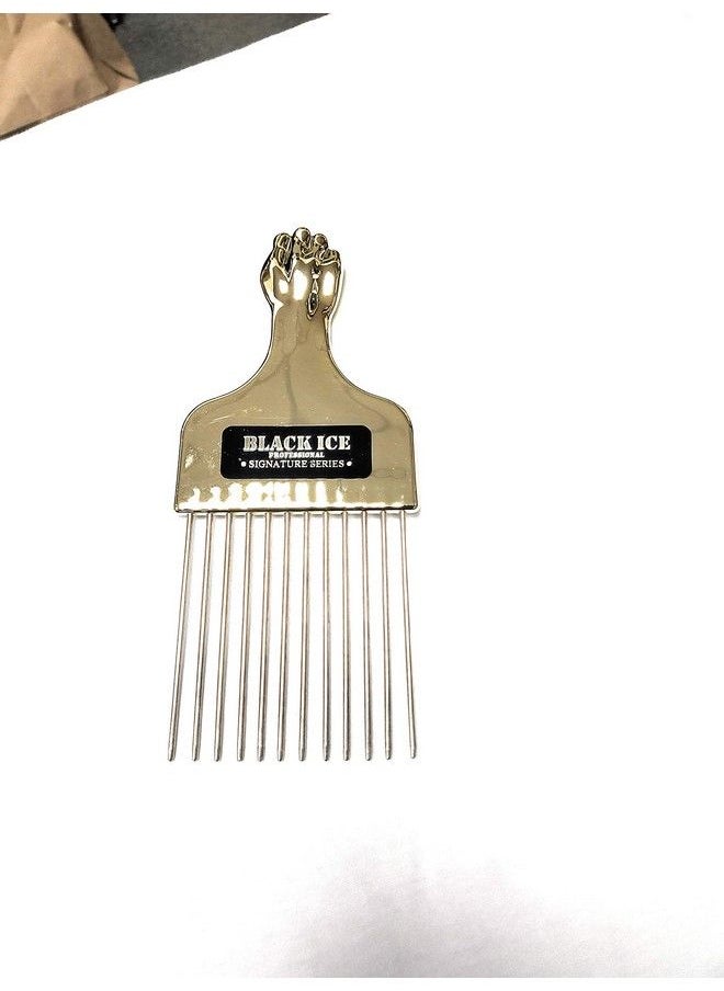 Black Ice Gold Handle Metal Pick Comb  - Image 3