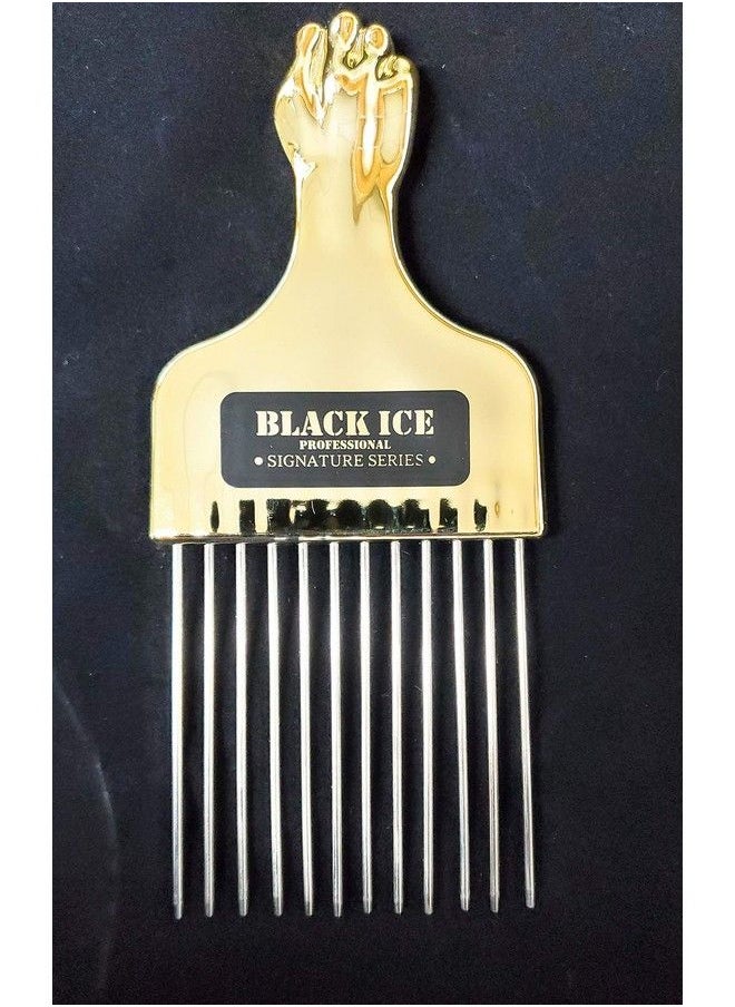 Black Ice Gold Handle Metal Pick Comb  - Image 4