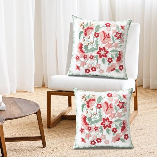 Pilmandu Set of 2 Embroidered Decorative Throw Pillow Covers Couch Square Pillowcases Cushion for Bedroom Sofa Farmhouse Decor 18x18 Inch (Angel Flower) - Image 5