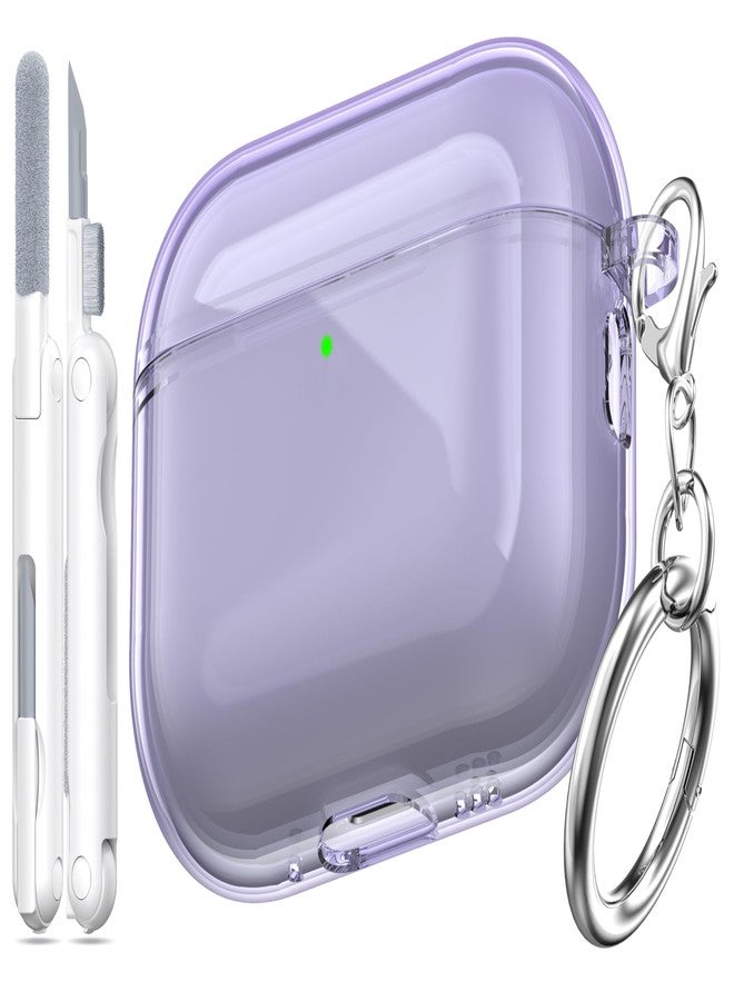 MHYALUDO غطاء حماية متوافق مع سماعات AirPods Pro من الجيل الثالث من MHYALUDO، غطاء حماية متوافق مع سماعات AirPods Pro 3 مع سلسلة مفاتيح، غطاء شفاف ناعم مقاوم للصدمات بمعايير عسكرية، لون بنفسجي - Image 1
