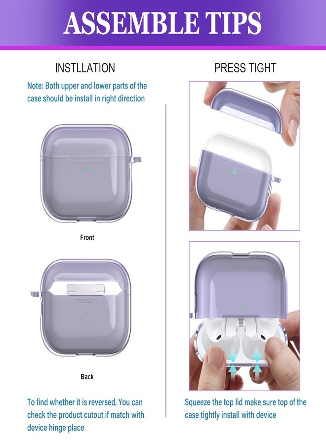 MHYALUDO غطاء حماية متوافق مع سماعات AirPods Pro من الجيل الثالث من MHYALUDO، غطاء حماية متوافق مع سماعات AirPods Pro 3 مع سلسلة مفاتيح، غطاء شفاف ناعم مقاوم للصدمات بمعايير عسكرية، لون بنفسجي - Image 4