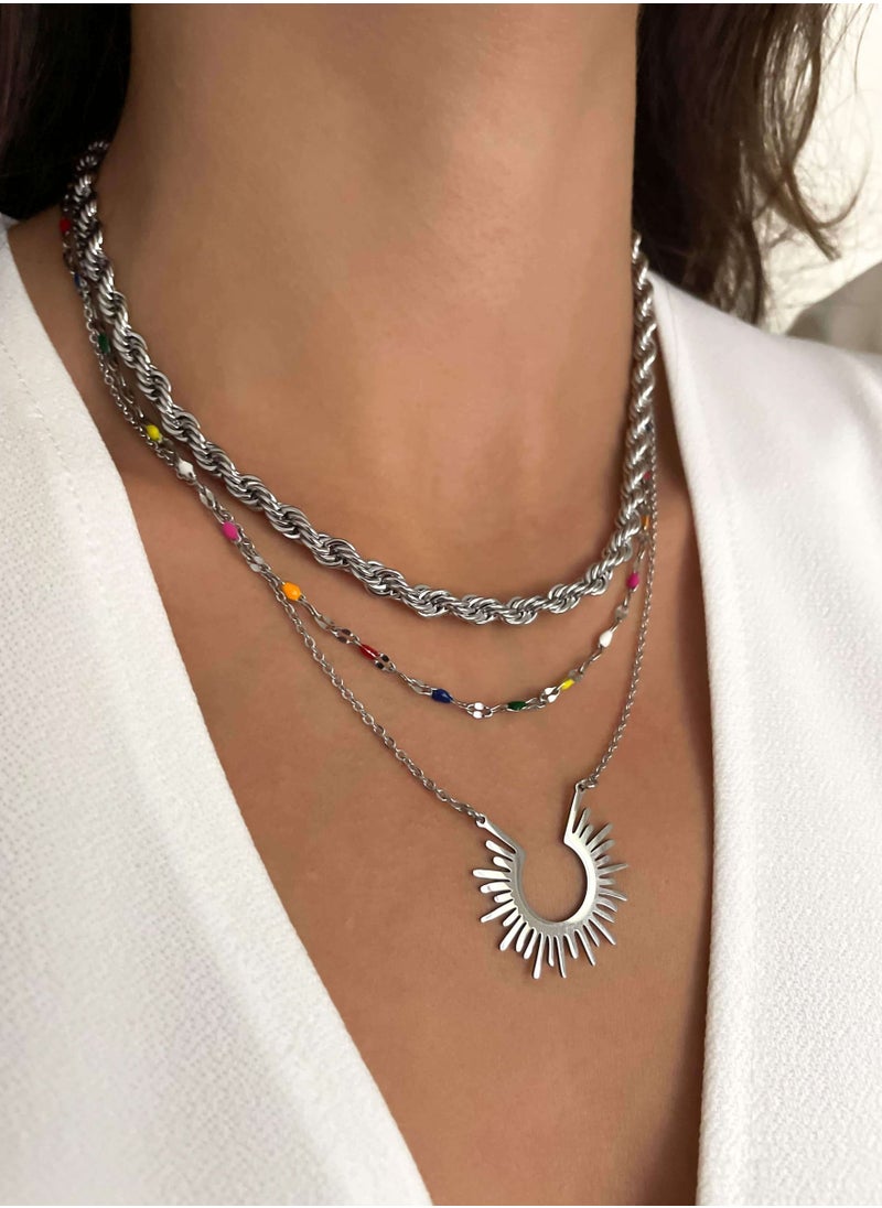 Clé de Lune Sun Ray Pendant Necklace- Silver  - Image 2