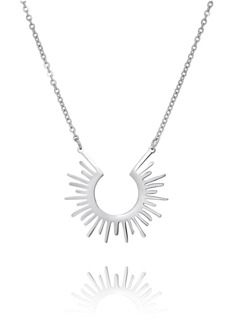 Clé de Lune Sun Ray Pendant Necklace- Silver  - Image 1