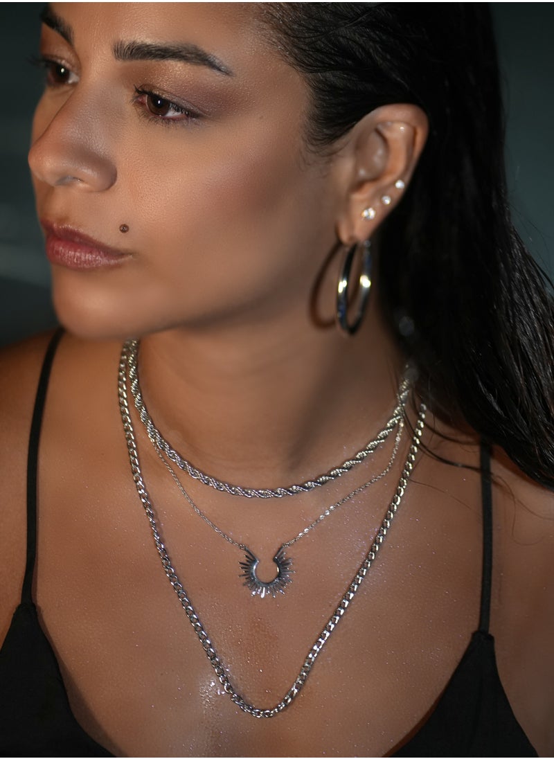 Clé de Lune Sun Ray Pendant Necklace- Silver  - Image 3