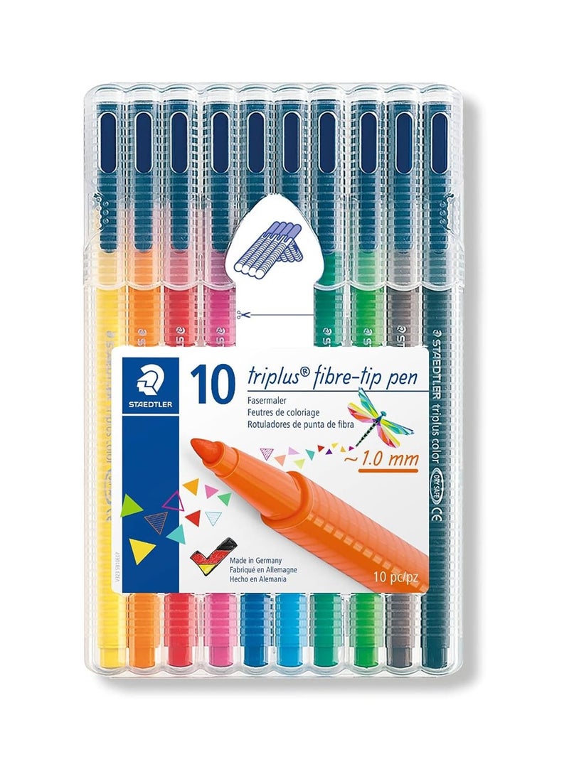 STAEDTLER 10-Piece Triplus Fibre-Tip Colouring Pens 1.0mm Tip Multicolour  - Image 1