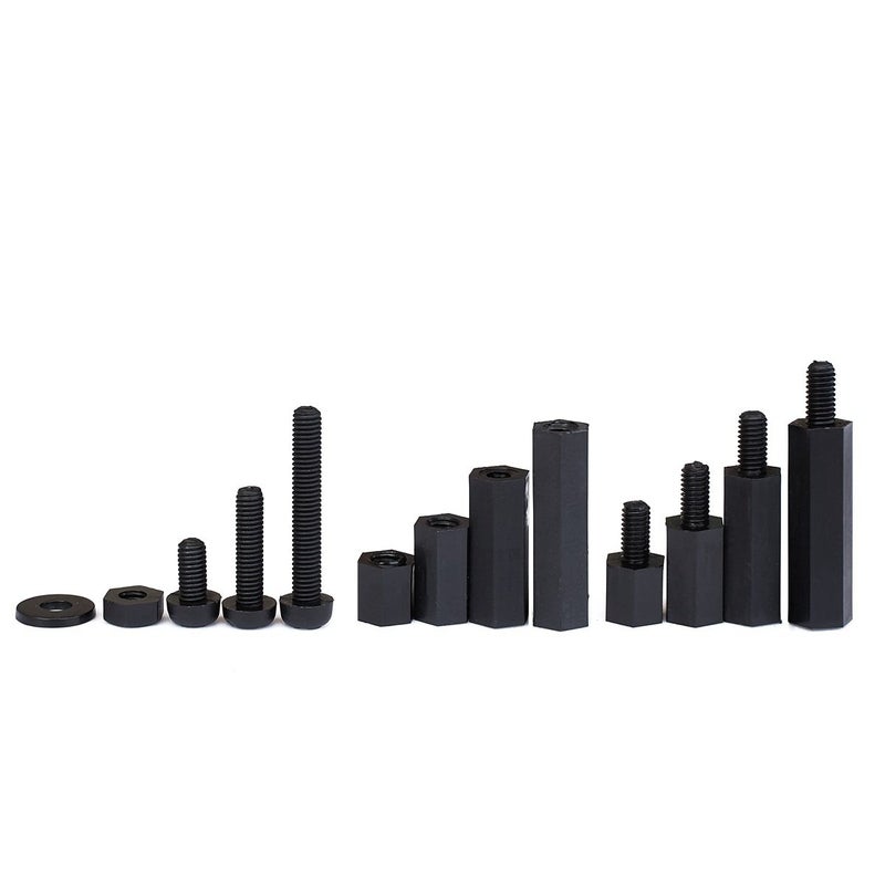 LitOrange ليتورانج 320 قطعة M3 ذكر أنثى نايلون سداسي فاصل مسمار صمولة عمود ملولب مجموعة متنوعة (أسود) - Image 2
