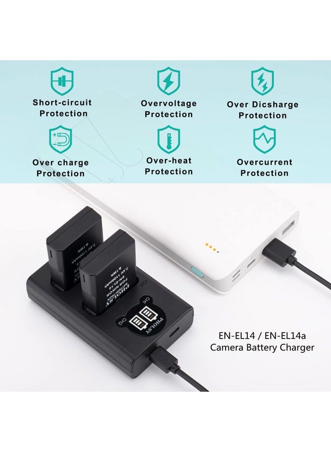 PHOLSY EN-EL14 USB Charger for Nikon Cameras (P7800, P7700, P7100, P7000, D5600, D5500, D5300, D5100, D3500, D3400, D3300) - Image 5