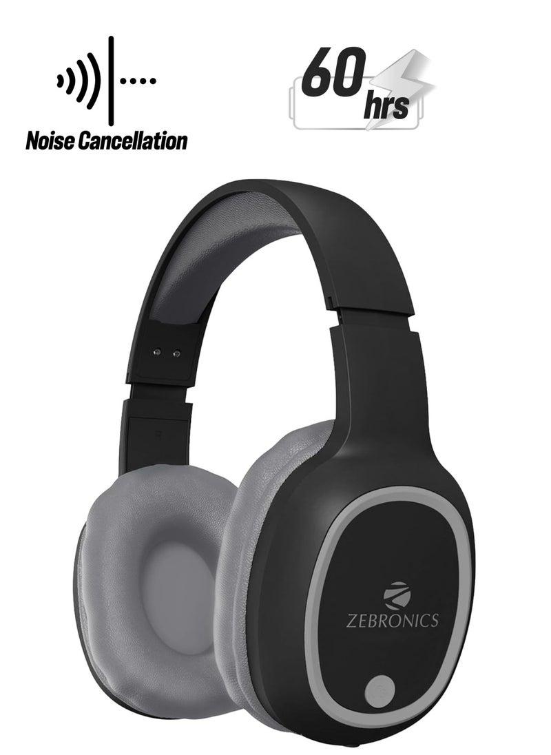 ZEBRONICS - ZEBRONICS THUNDER Bluetooth 5.3 Wireless Headphones with 60H Backup, Gaming Mode, Dual Pairing, ENC, AUX, Micro SD, Voice assistant, Comfortable Earcups, Call Function(Black) - Image 1