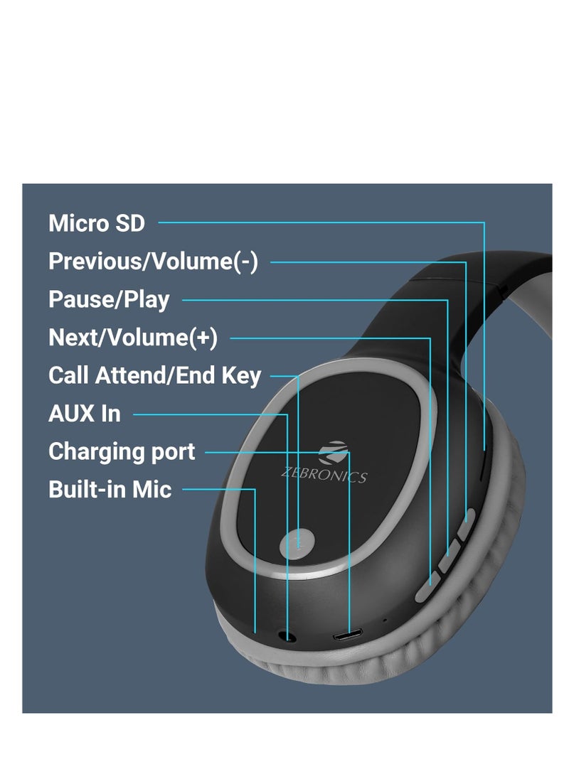 ZEBRONICS - ZEBRONICS THUNDER Bluetooth 5.3 Wireless Headphones with 60H Backup, Gaming Mode, Dual Pairing, ENC, AUX, Micro SD, Voice assistant, Comfortable Earcups, Call Function(Black) - Image 1