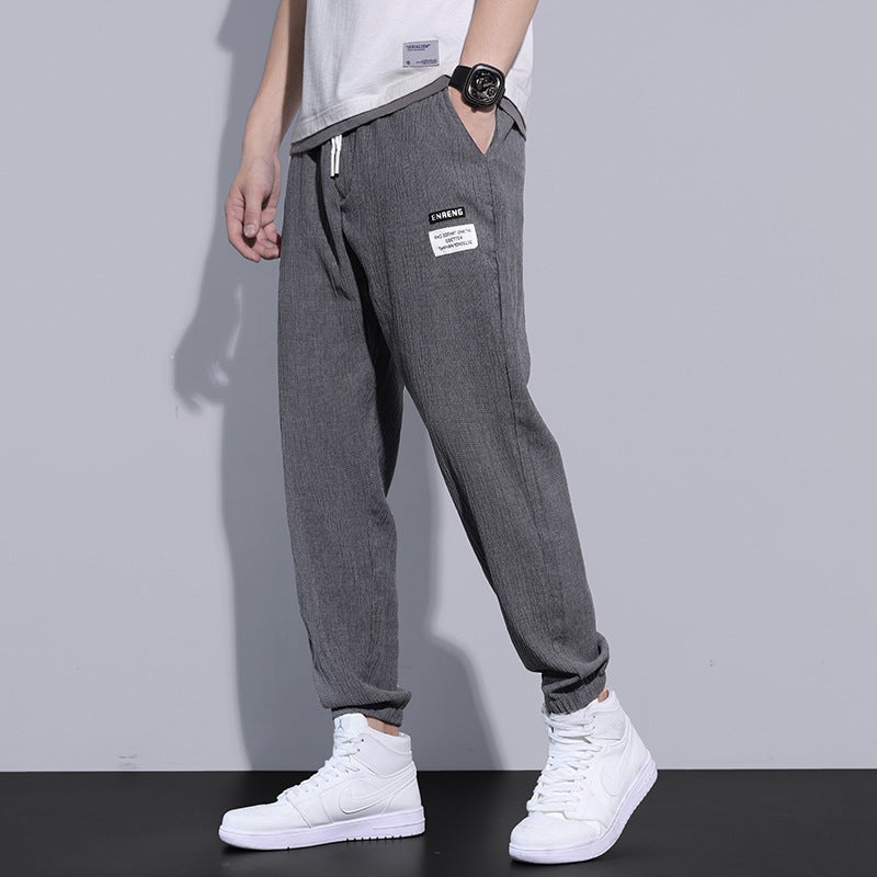Ice Silk Casual Pants for Men Summer Lightweight Cropped Joggers with Drawstring - Image 3