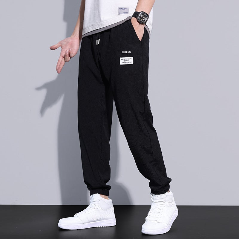 Ice Silk Casual Pants for Men Summer Lightweight Cropped Joggers with Drawstring - Image 4