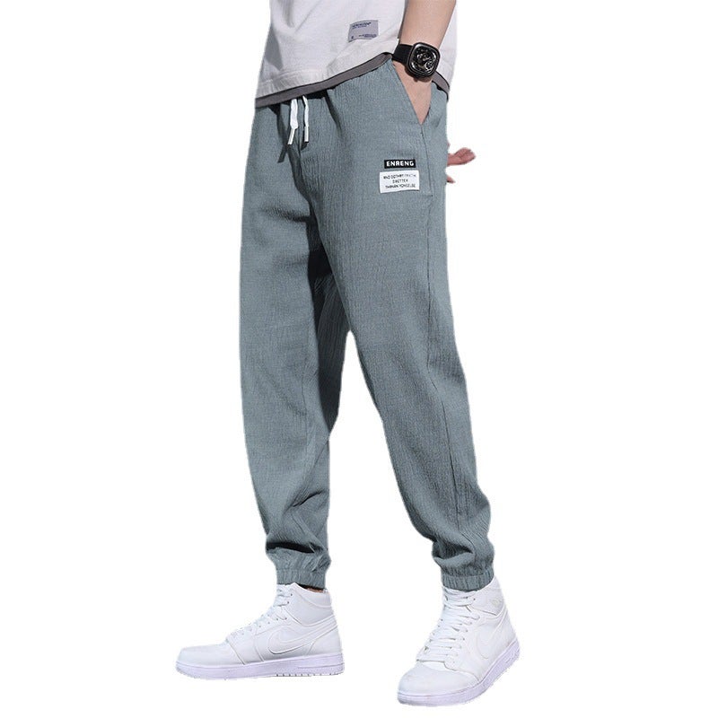 Ice Silk Casual Pants for Men Summer Lightweight Cropped Joggers with Drawstring - Image 5