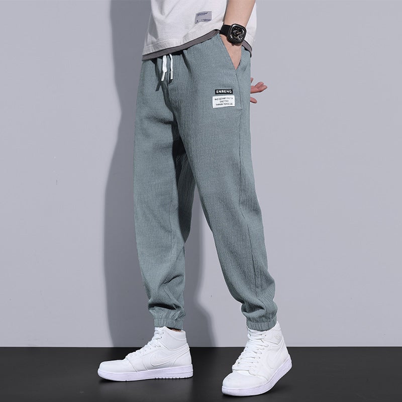 Ice Silk Casual Pants for Men Summer Lightweight Cropped Joggers with Drawstring - Image 2