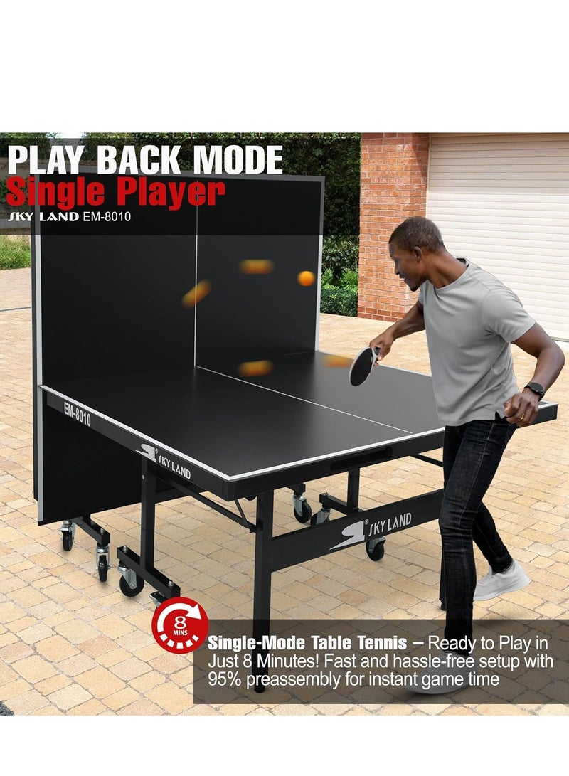 Sky Land Foldable Table Tennis Table | 9x5 FT Outdoor & Indoor Ping Pong Table | Waterproof Aluminum Panels | Professional-Grade Stability | Quick Assembly | Easy Storage & Movable Wheels | EM-8010  - Image 3