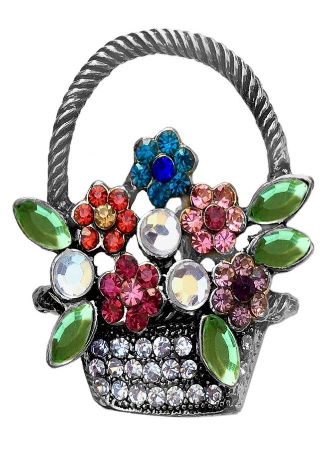 FURE Multicolour Metal Flower Basket Brooch for Men & Women - Image 1