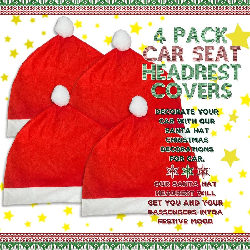 Yixin 4-Piece Santa Claus Hat Car Seat Headrest Covers - Festive Car Decoration - Image 2