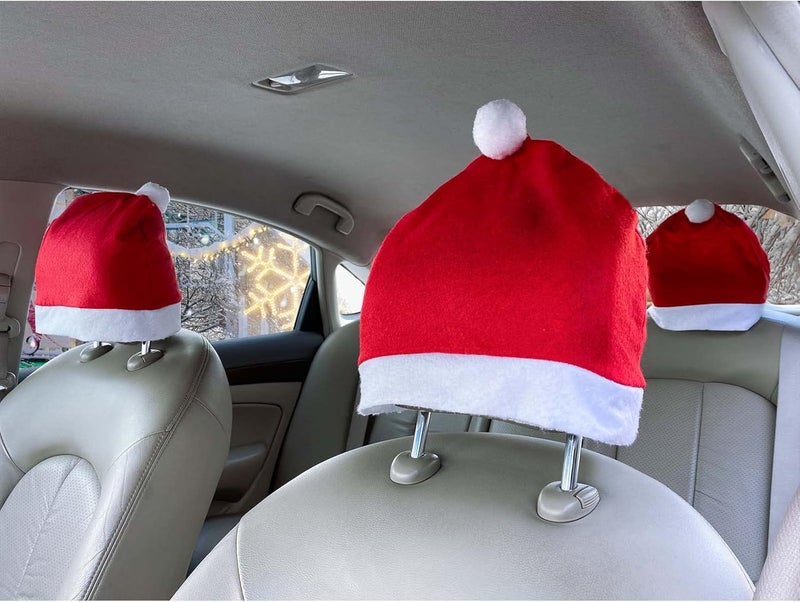 Yixin 4-Piece Santa Claus Hat Car Seat Headrest Covers - Festive Car Decoration - Image 1
