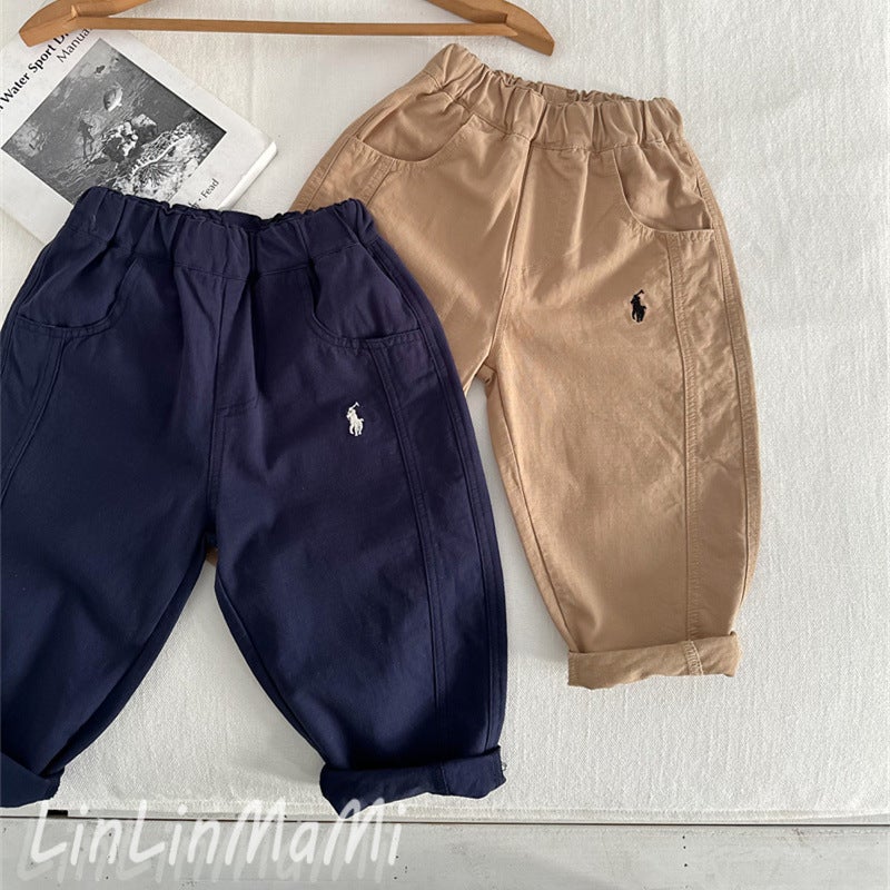 Children'S Trousers 2025 Models For Boys And Girls, Solid Color Embroidered Carrot Pants, Versatile Baby Trousers - Image 3