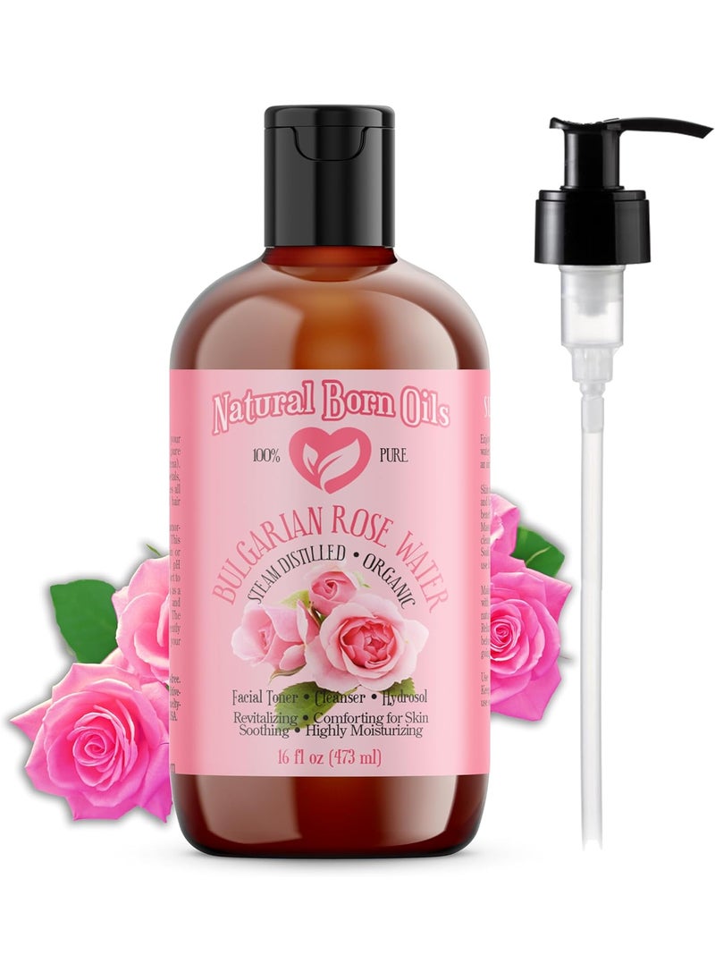 Natural Born Oils - Natural Born Oils Rose Water 16oz Organic Hydrating Facial Mist Excellent for Revitalizing Skin Natural Beauty Enhancer - Image 1