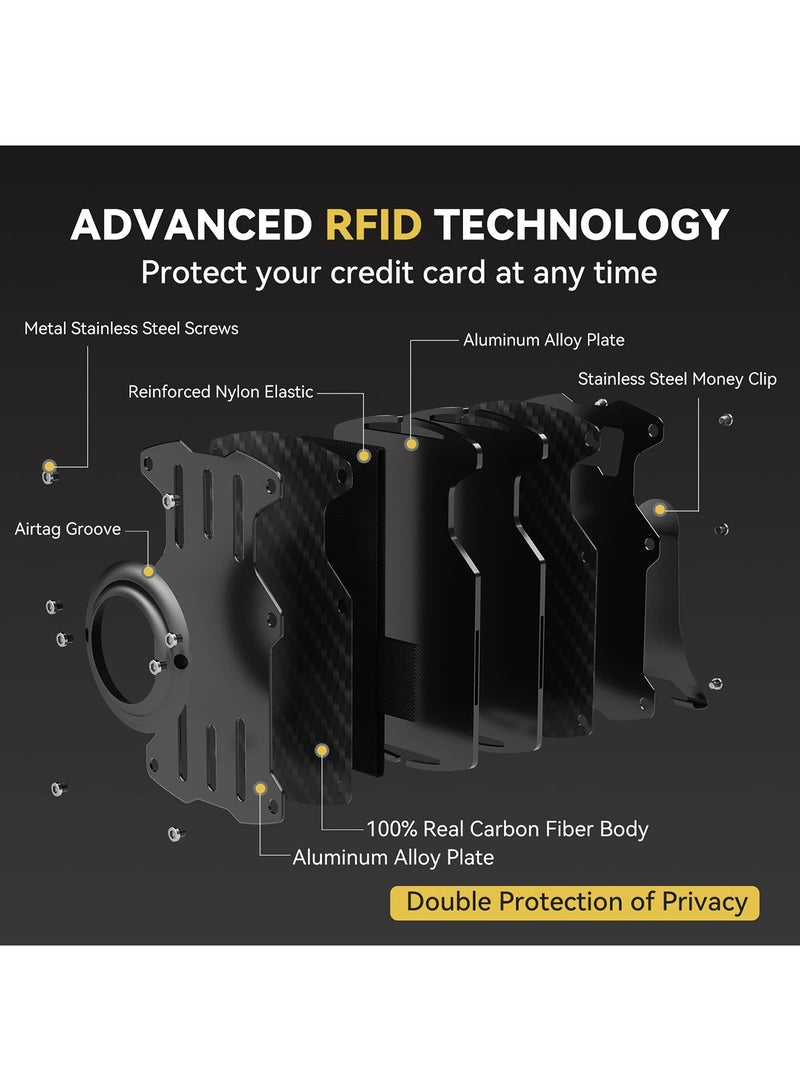 Excefore محفظة رجالية لـ AirTag، محفظة معدنية رفيعة وبسيطة مع حامل AirTag، حامل بطاقات ائتمان من ألياف الكربون مانع لتقنية RFID لمحافظ Air Tag مع مشبك نقود، أسود - Image 2