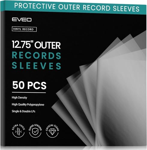 EVEO 50 Vinyl Record Sleeves Outer – Crystal Clear Outer Vinyl Sleeves LP Album Covers 12.75"x12.75" | Perfect Fit Protective 3 Mil Protection for Single & Double LPs - Archival Standard - Image 1