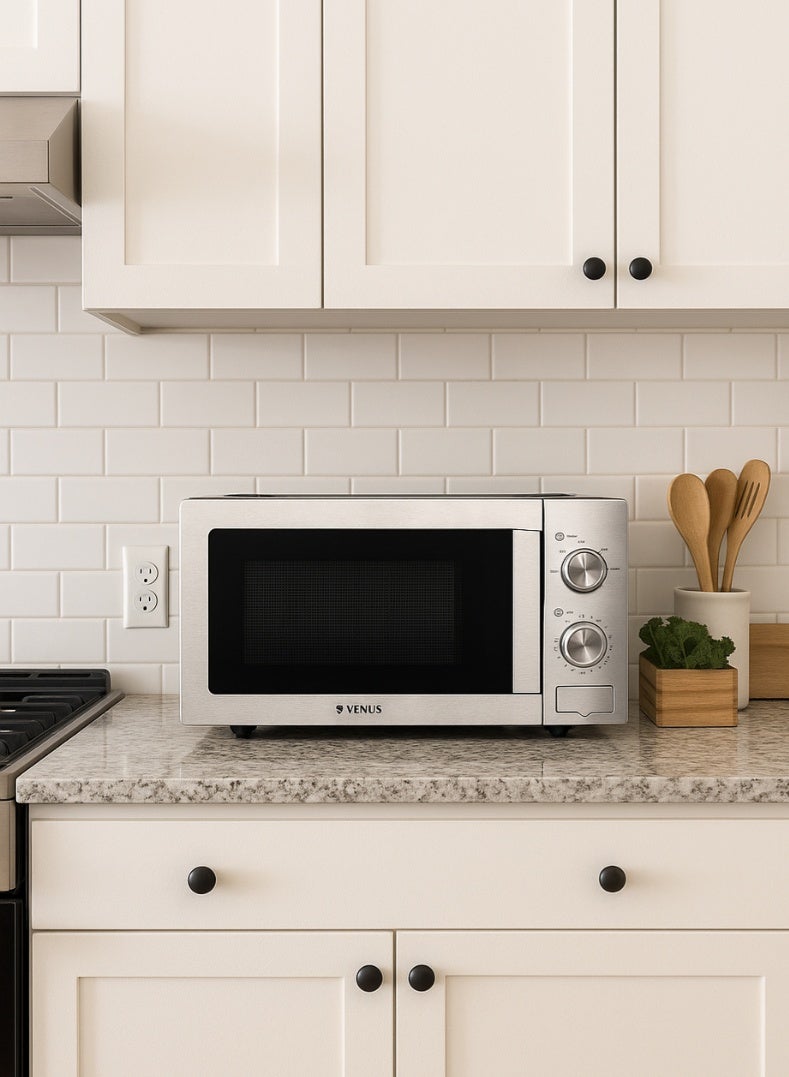 Venus فرن ميكروويف فينوس VMO-20SS سعة 20 لتر | هيكل من الفولاذ المقاوم للصدأ، مقابض بتشطيب كروم، باب أوتوماتيكي بزر ضغط - تصميم مدمج وأنيق - Image 5