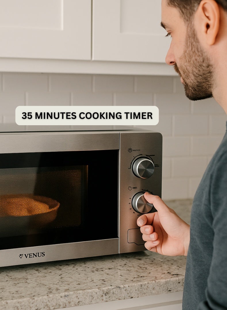 Venus فرن ميكروويف فينوس VMO-20SS سعة 20 لتر | هيكل من الفولاذ المقاوم للصدأ، مقابض بتشطيب كروم، باب أوتوماتيكي بزر ضغط - تصميم مدمج وأنيق - Image 3