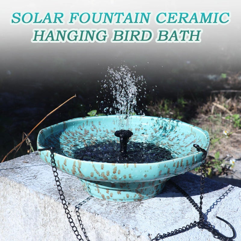 UPSJYJ Solar Fountain Ceramic Hanging Bird Bath,Bird Bath for Outside,Outdoor Fountain Bird Bath,Garden and Home Decor - Image 5