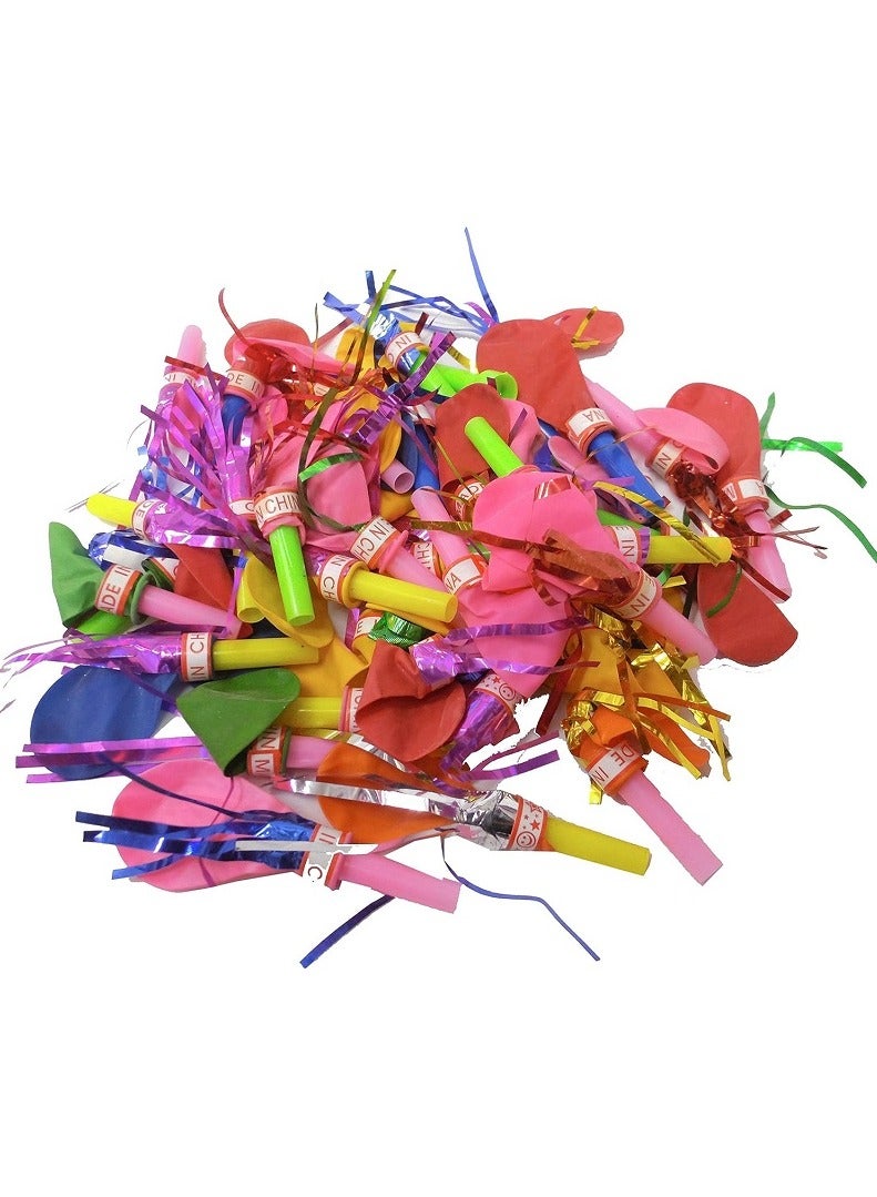 Small Balloons With Whistle For Party And Birthday Set Of 50 Different Colors - Multi Color - Image 1