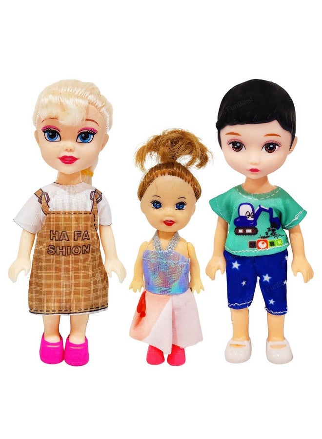 FunBlast Dolls for Girls - 3 Cute Family Doll Set, Toy for Girls, Realistic Doll Toy for Kids, Cute Dolls for Girls, Doll Toys for Kids, Birthday Gift for Girls (Multicolor) - Image 1