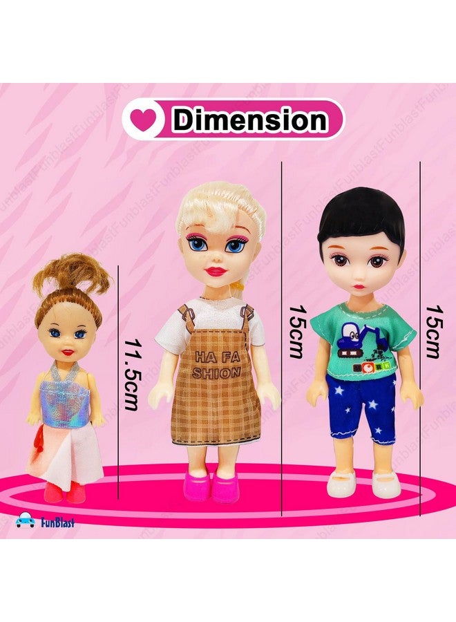 FunBlast Dolls for Girls - 3 Cute Family Doll Set, Toy for Girls, Realistic Doll Toy for Kids, Cute Dolls for Girls, Doll Toys for Kids, Birthday Gift for Girls (Multicolor) - Image 2
