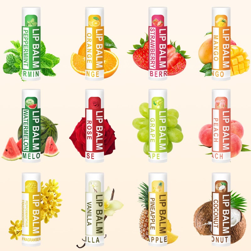 DMSKY Natural Lip Balm Bulk 24 Pack, Moisturizing Lip Balm with Vitamin E and Coconut Oil, Lip Care Product for Chapped Lips-12 Flavors - Image 2