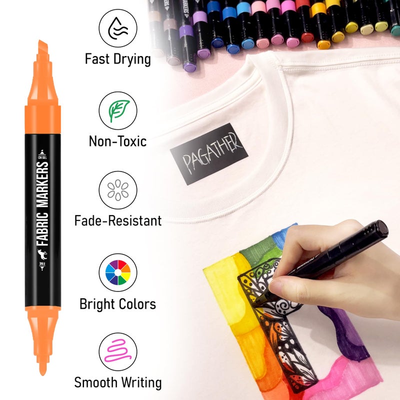 Pagather Fabric Markers Permanent for Clothes, 40 Colors Dual Tip with Fine and Chisel Tips Paint Pens for Clothing Canvas Tote Bags T-Shirt and Shoes, Non Toxic Ink for Kids and Adults - Image 3